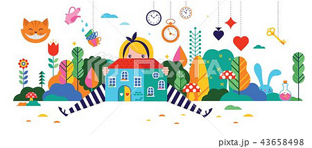 Alice in Wonderland banner, poster and card. We are mad here. Vector background 43658498