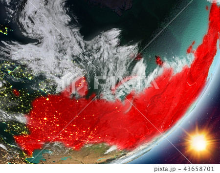 Orbit view of Russia during sunrise Orbit view of Russia during sunrise 43658701