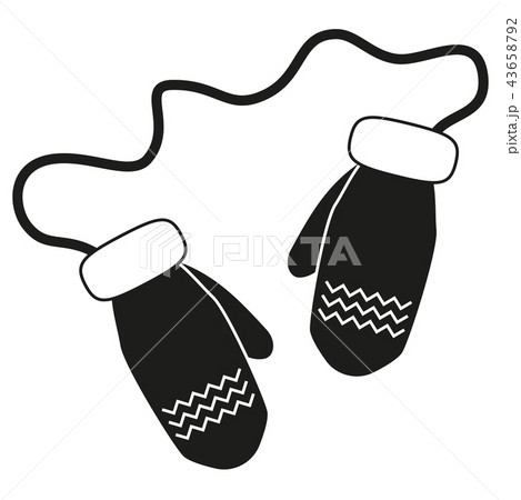 black and white 2 connected winter gloves silhouetteのイラスト素材