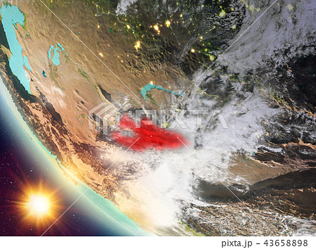 Sunset above Kyrgyzstan on Earth 43658898