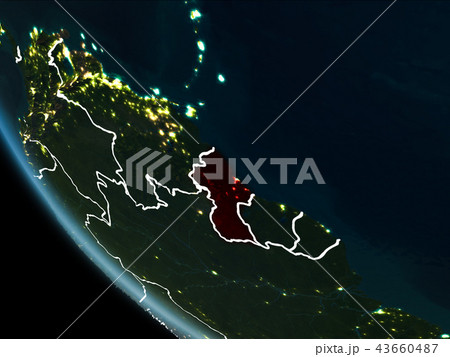 Satellite view of Guyana at night 43660487