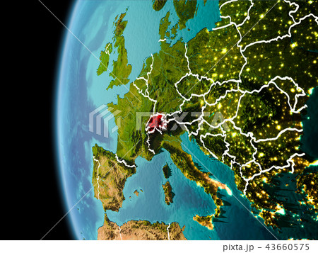 Switzerland from space in evening 43660575