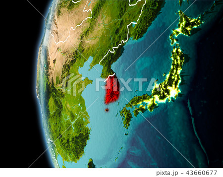 South Korea from space in evening 43660677