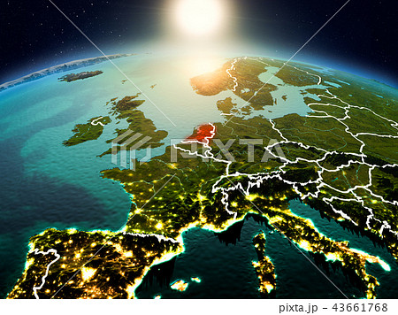 Netherlands in sunrise from orbit 43661768