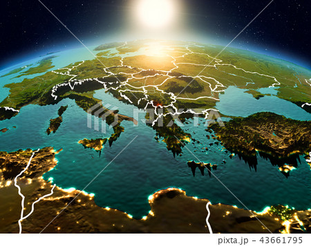 Kosovo in sunrise from orbit 43661795