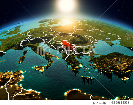 Serbia in sunrise from orbit 43661803