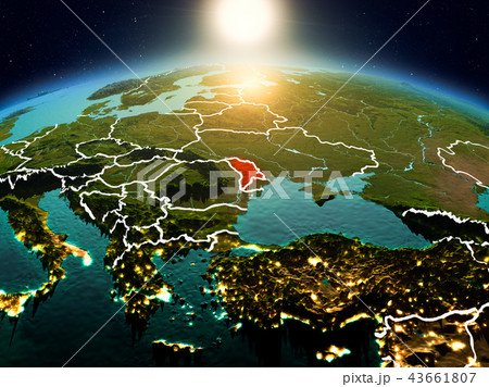 Moldova in sunrise from orbit 43661807
