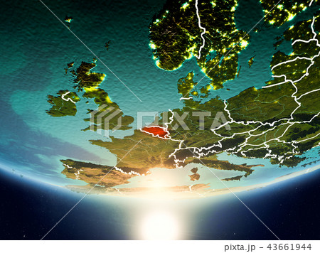 Belgium with sun on planet Earth 43661944