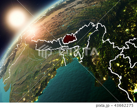 Bhutan on planet Earth in sunset 43662275