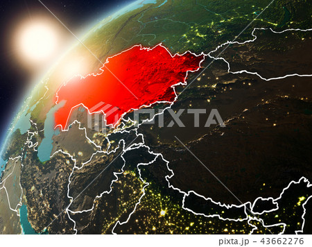 Kazakhstan on planet Earth in sunset Kazakhstan on planet Earth in sunset 43662276