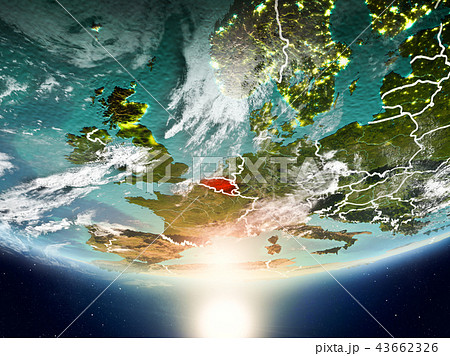 Belgium with sun on planet Earth Belgium with sun on planet Earth 43662326