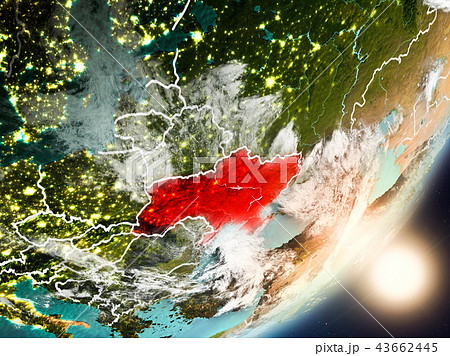 Sun rising above Ukraine from space Sun rising above Ukraine from space 43662445