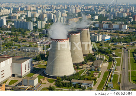 Thermal power plants in a megacity on a clear day 43662694