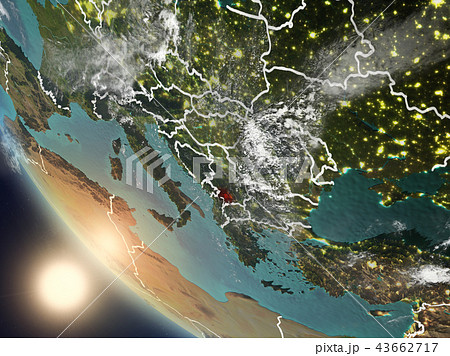 Sunset above Kosovo from space 43662717