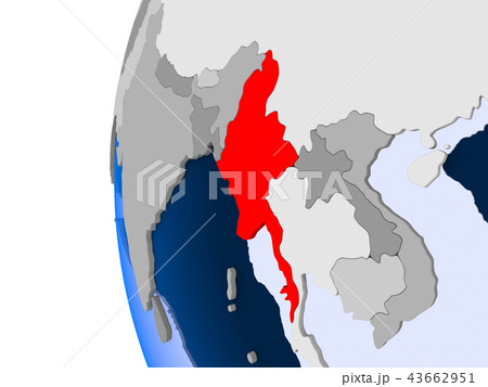 Map of Myanmar on political globe Map of Myanmar on political globe 43662951