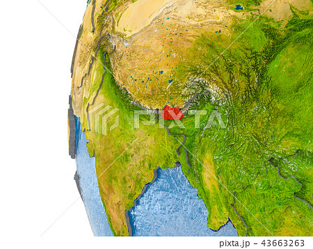 Map of Bhutan on model of globe 43663263