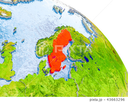 Sweden in red model of Earth Sweden in red model of Earth 43663296