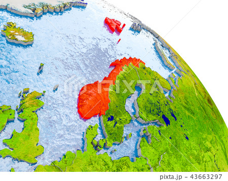 Norway in red model of Earth 43663297