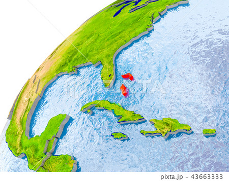 Map of Bahamas in red on globe 43663333