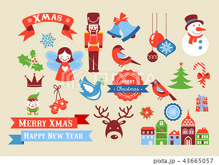 Merry Christmas Icons Retro Style Elements And のイラスト素材