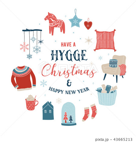 Hygge winter elements and concept design, Merry Christmas card, banner, background 43665213