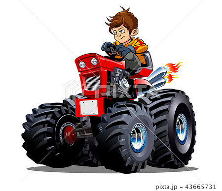 Vector Cartoon Tractor Isolated On White Backgrounのイラスト素材