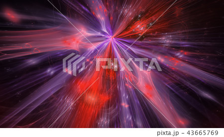 Beautiful blue and red background of glowing particles and lines with depth of field and bokeh. 3d 43665769
