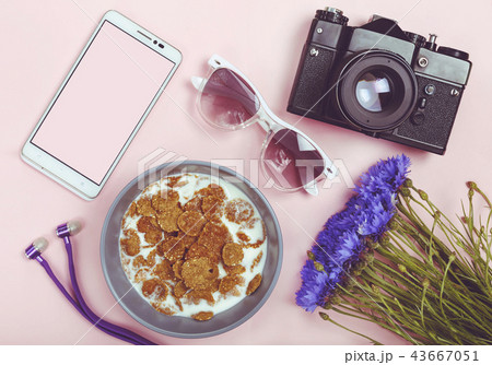 vacations, hipster glasses, smartphone, bouquet vacations, hipster glasses, smartphone, bouquet 43667051