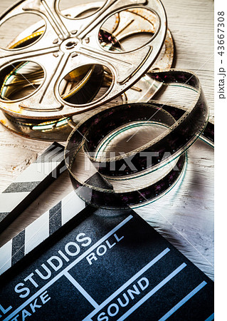 Vintage filmmakers equipment background Vintage filmmakers equipment background 43667308