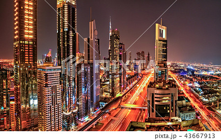 Dubai sunset panoramic view of downtown 43667913
