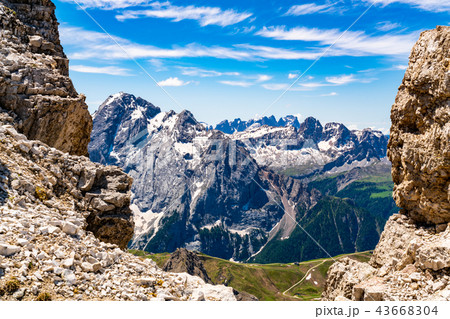 View of the Dolomites mountain at Sass Pordoi 43668304
