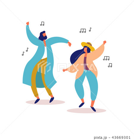 Young man and woman friends dancing to party music 43669301