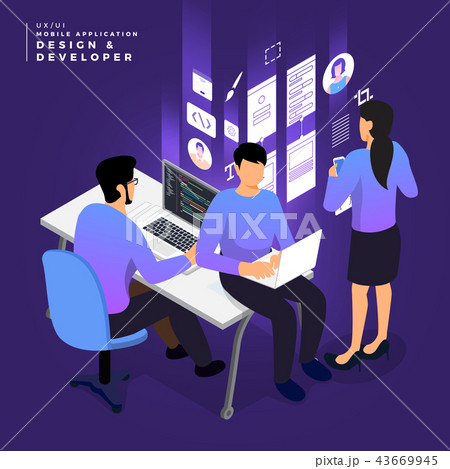 Isometric business UI/UX Team 43669945