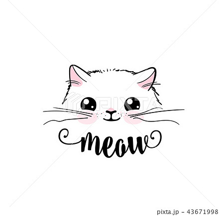 Cute cat vector print design. Meow lettering... - Stock ...
