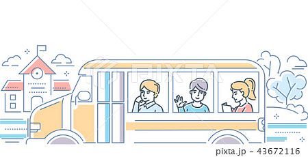 School Bus Modern Colorful Line Design Style のイラスト素材