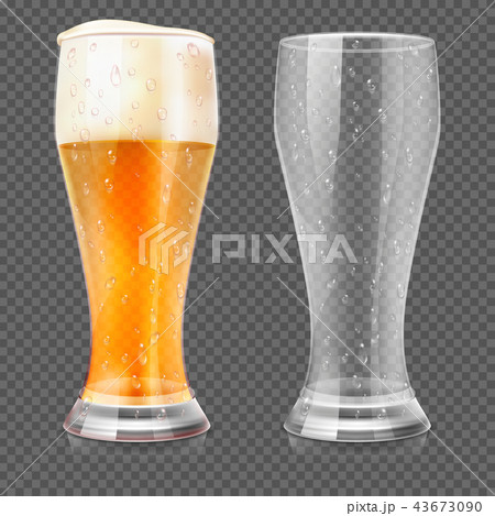 Vector realistic beer glasses, empty mug and full lager glass 43673090
