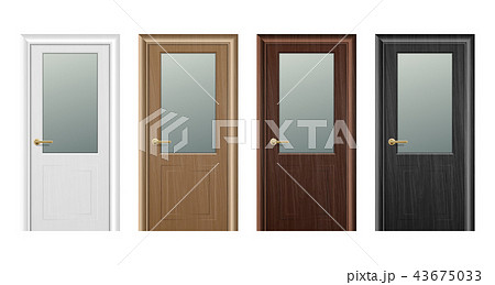 Vector realistic different closed brown wooden door icon set closeup isolated on white background 43675033
