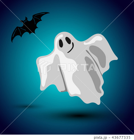 Halloween flyer design with flying ghost and bat 43677335