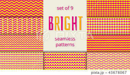 Bright orange and pink waves scales seamless patterns set 43678067