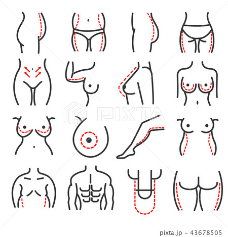 Plastic body cosmetic surgery vector line icons set 43678505