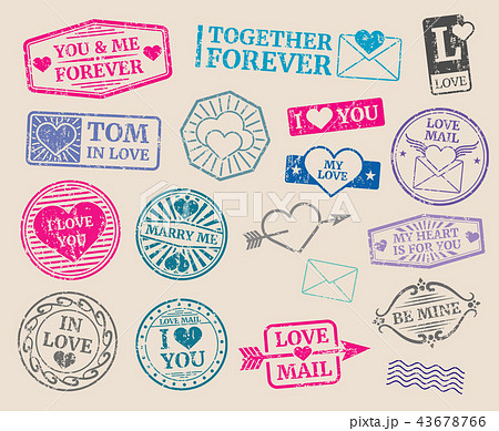 Vintage postage stamps vector set. Romantic date, love, valentines day collection Vintage postage stamps vector set. Romantic date, love, valentines day collection 43678766