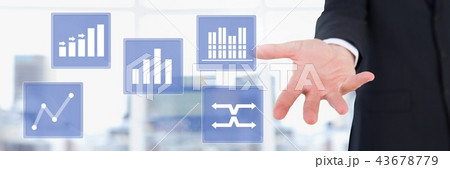 Hand touching business chart statistic icons Hand touching business chart statistic icons 43678779