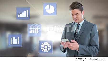 Businessman on phone and business chart statistic icons 43678827