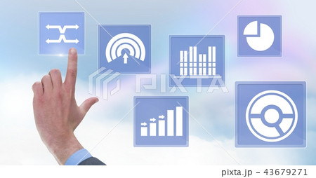 Hand touching business chart statistic icons 43679271