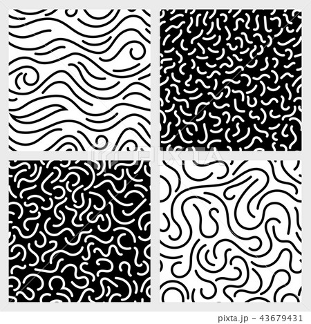 Hand drawn marker, ink, line, stroke, squiggle vector seamless patterns 43679431