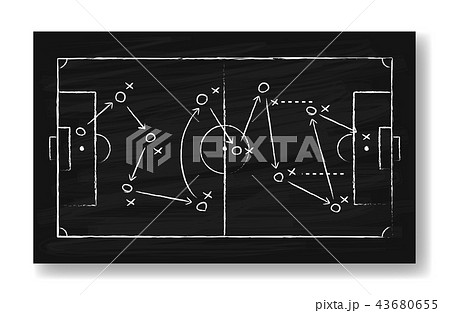 Realistic black board drawing a soccer game Realistic black board drawing a soccer game 43680655