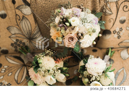 Beautiful wedding bouquet with different flowers, roses 43684271