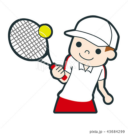 若い男の子が楽しくテニスをしているイラスト のイラスト素材