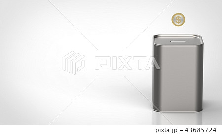貯金箱とコイン　正面　左コピースペース 43685724