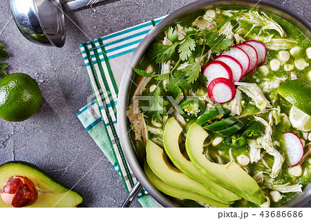 overhead view of Chicken Pozole Verde 43686686